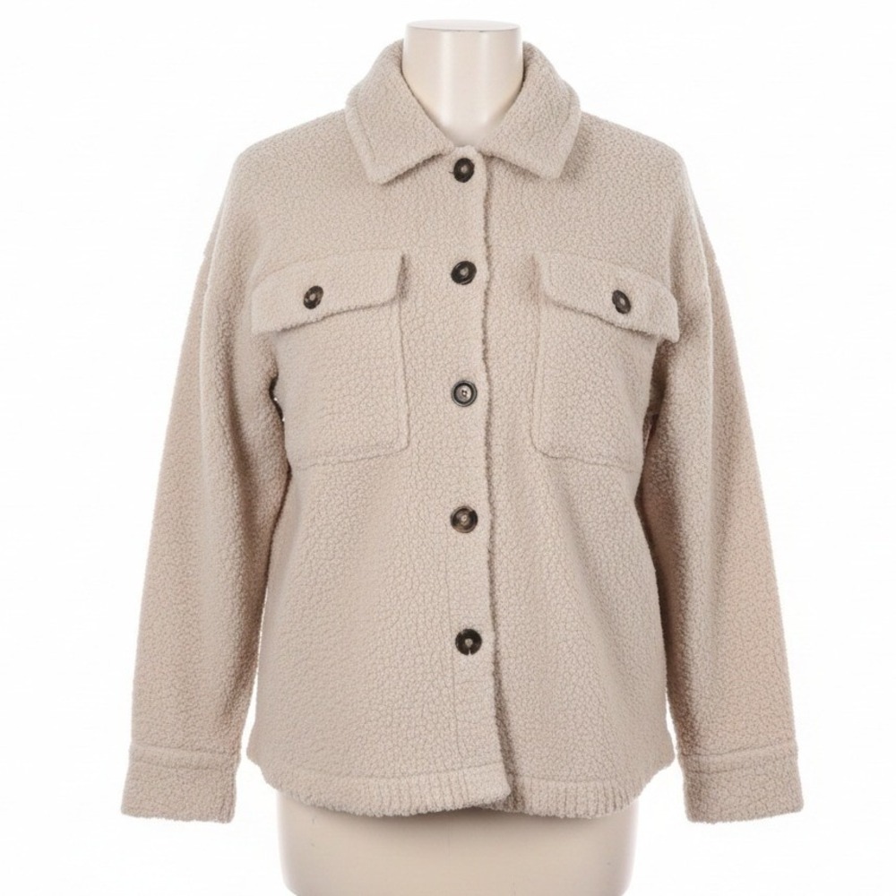 Altard State Cozy Neutral Teddy Jacket Button‎ Front Shacket Womens Medium Chic